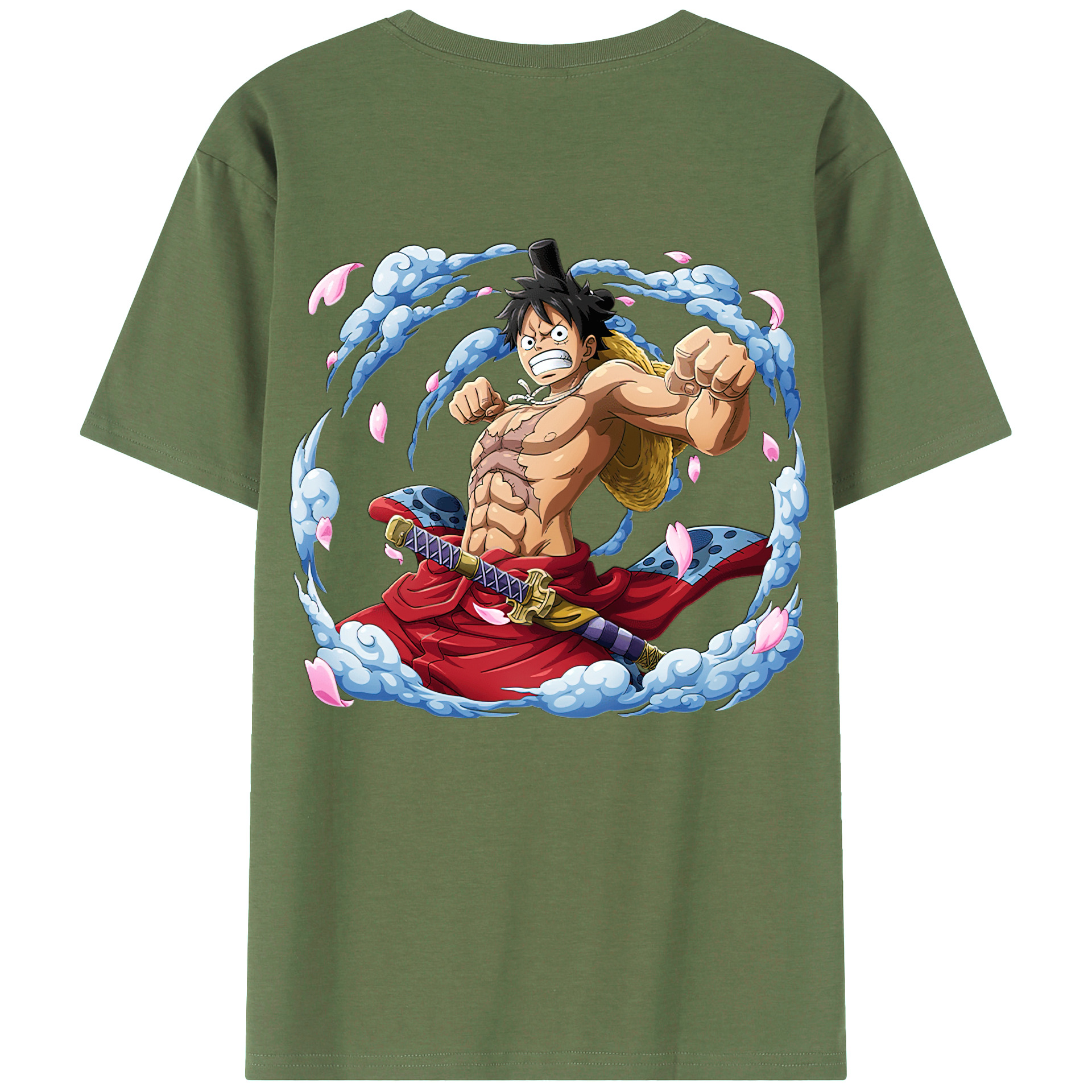 ワンピース モンキー・D・ルフィ ONE PIECE Monkey D. Luffy 綿100％ メンズ半袖Tシャツ（バックプリント） 通気性